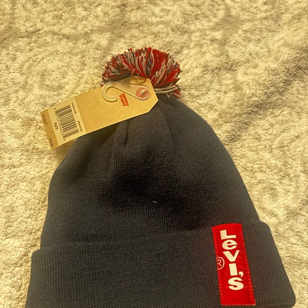 Levi's Navy Beanie with Pom Pom